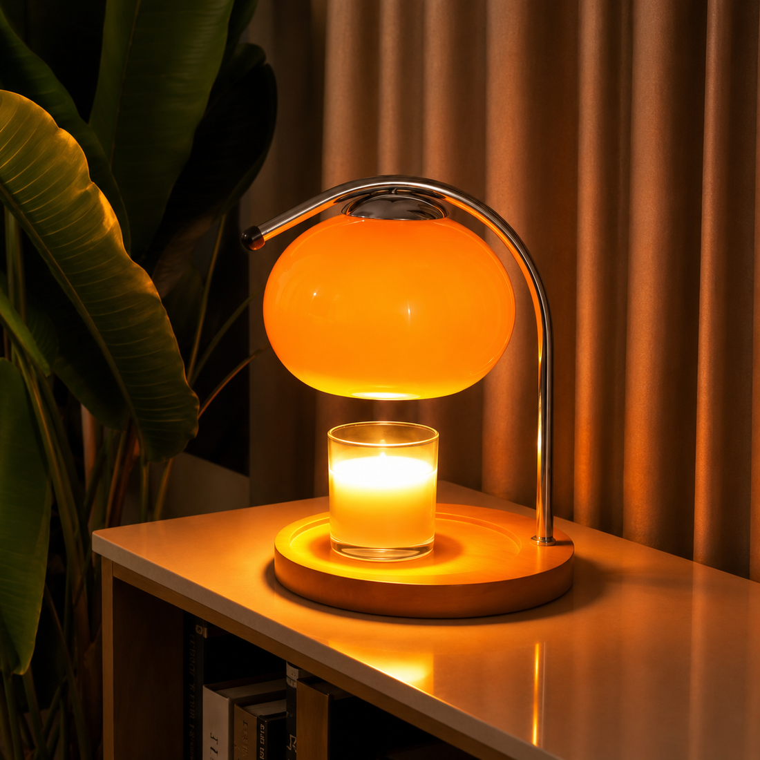 Amber Glass Candle Warmer Lamp — Dimmable & Flame-Free